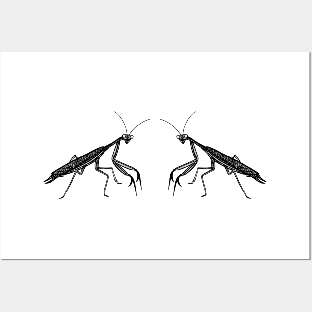Praying Mantises in Love - cute and fun animal design on white Wall Art by Green Paladin